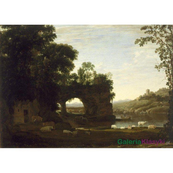 Krajobraz ze skałą, architekturą i rzeką - Claude Lorrain