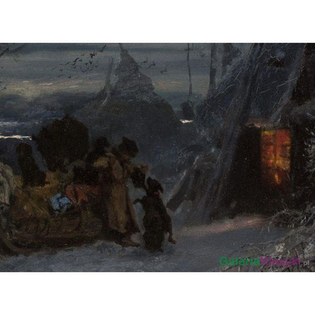 Sanie przed szałasem nocą - Józef Chełmoński