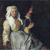 Wieczorny krajobraz z prząśniczką - Antoine Watteau