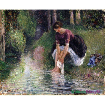 "Kobieta myjąca nogi w potoku" - Camille Pissarro