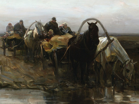 Wozy chłopskie przed kałużą - Alfred Wierusz - Kowalski