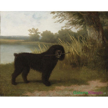 Czarny pies z kijem nad jeziorem - Jacques Laurent Agasse