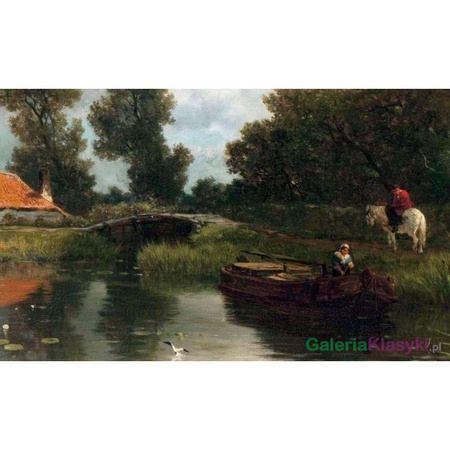 "Cumowanie łodzi w pobliżu farmy" - Willem Roelofs