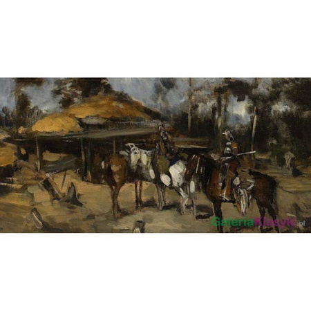 Jeźdźcy w lesie, szkic - Józef Brandt