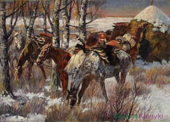 Postój ułanów na śniegu - Wojciech Kossak