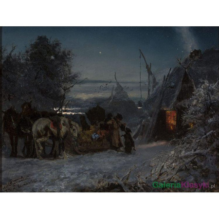 Sanie przed szałasem nocą - Józef Chełmoński