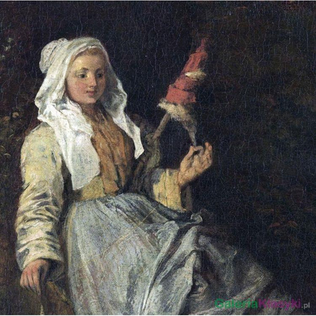 Wieczorny krajobraz z prząśniczką - Antoine Watteau