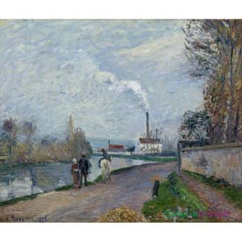 Oise near Pontoise in Grey Weather - Camille Pissarro