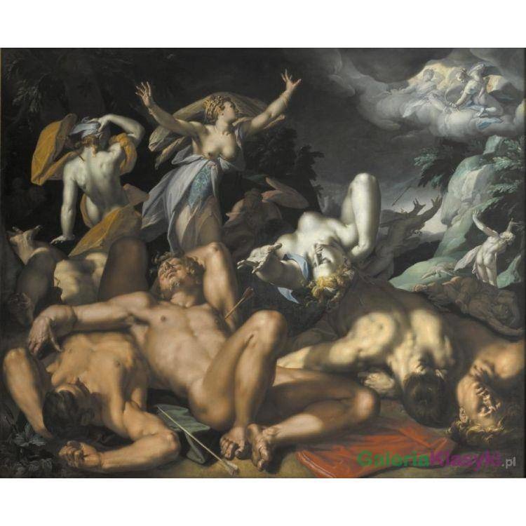 Apollo i Diana karzą Niobe zabijając jej dzieci - Abraham Bloeamert