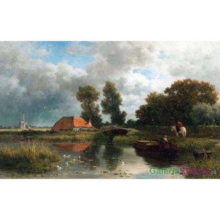 "Cumowanie łodzi w pobliżu farmy" - Willem Roelofs