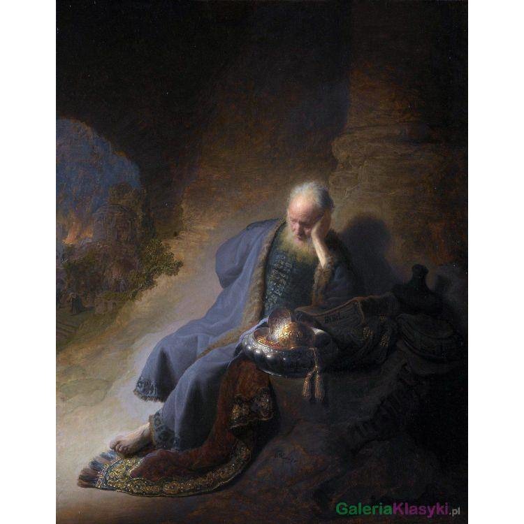 Jeremiasz rozpaczający nad upadkiem Jerusalem -  Rembrandt