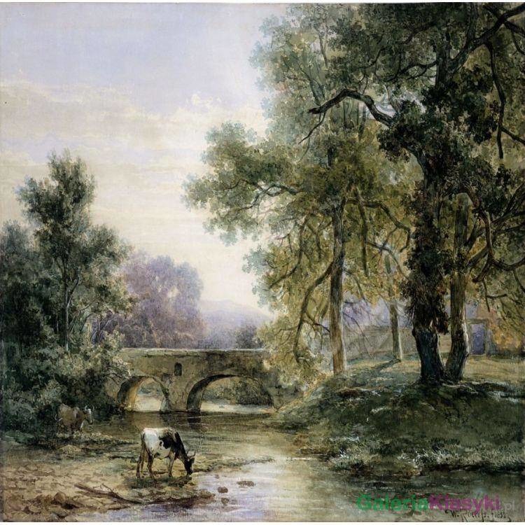 "Krajobraz leśny z kamiennym mostem" - Willem Roelofs