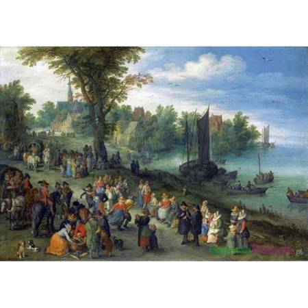 Ludzie tańczący na brzegu rzeki - Jan Brueghel Starszy