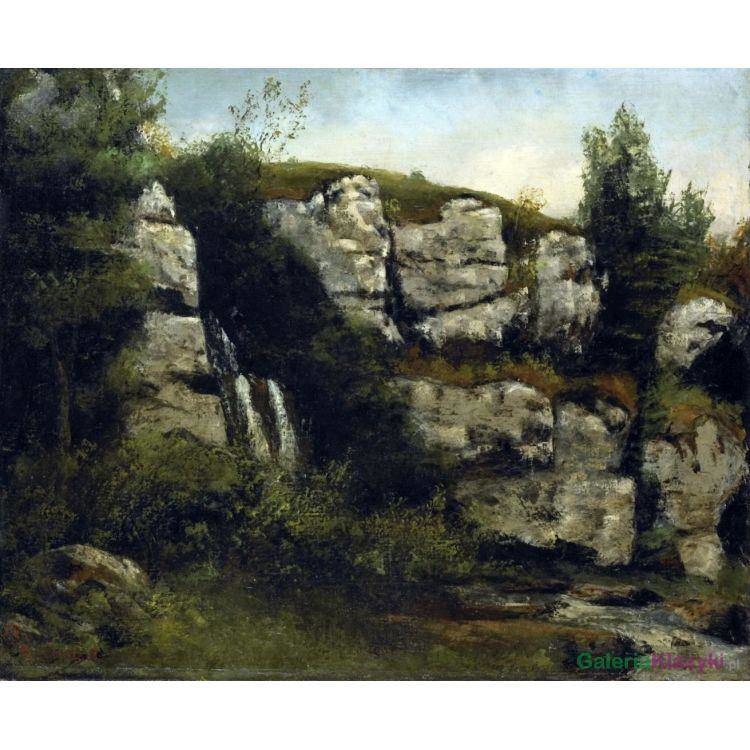 Pejzaż ze skałami i wodospadem - Gustave Courbet